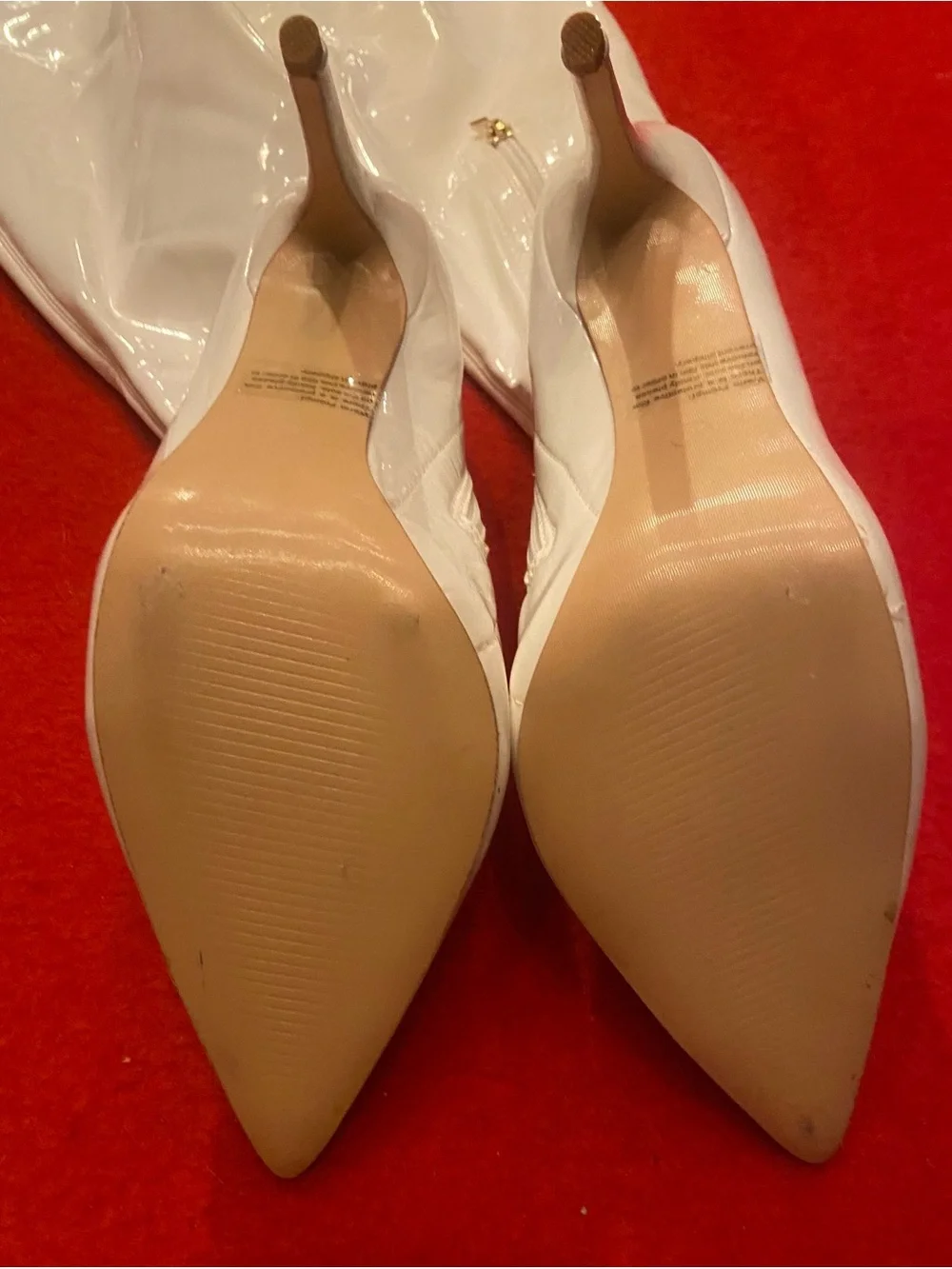 White Patent PU Leather Over-the-Knee Thigh High Stiletto Boots size 9- side zip