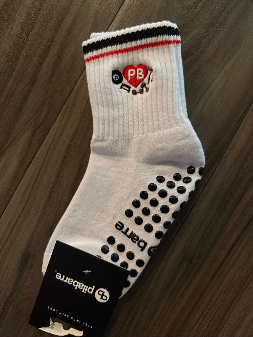 Gripper Crew Socks - White with Red & Black Accents