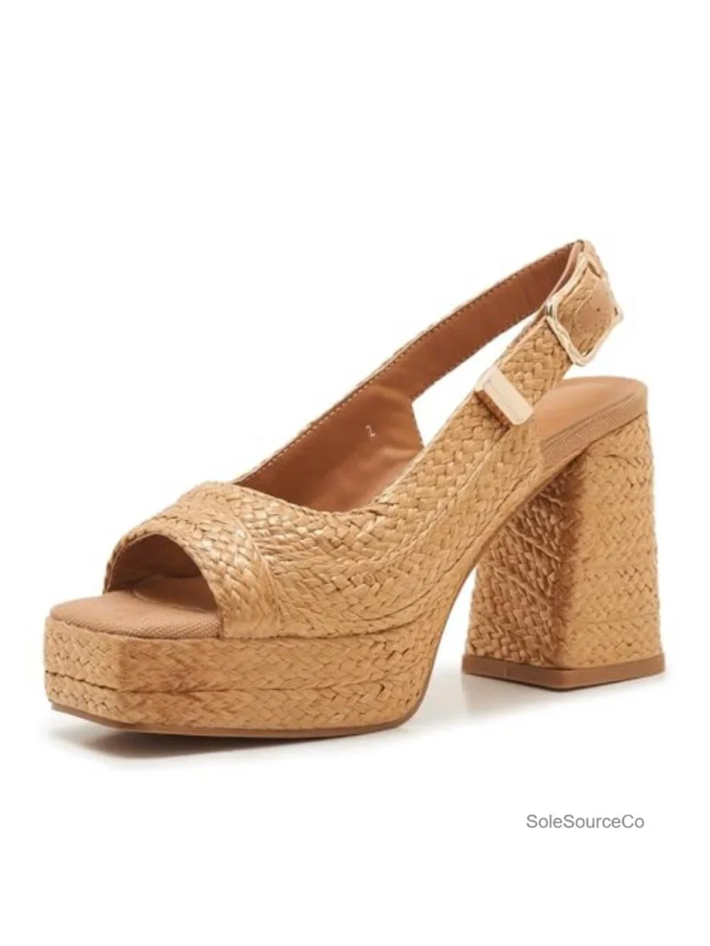 Raffia Platform Sandals, Open Toe Chunky Block Heel Slingback with Adjustable