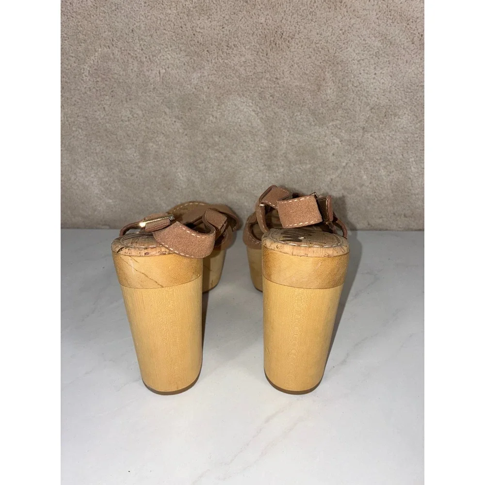 Sam Edelman Tan Platform Sandals - 9M - Mae Suede Wood Block Heel  Retro Summer