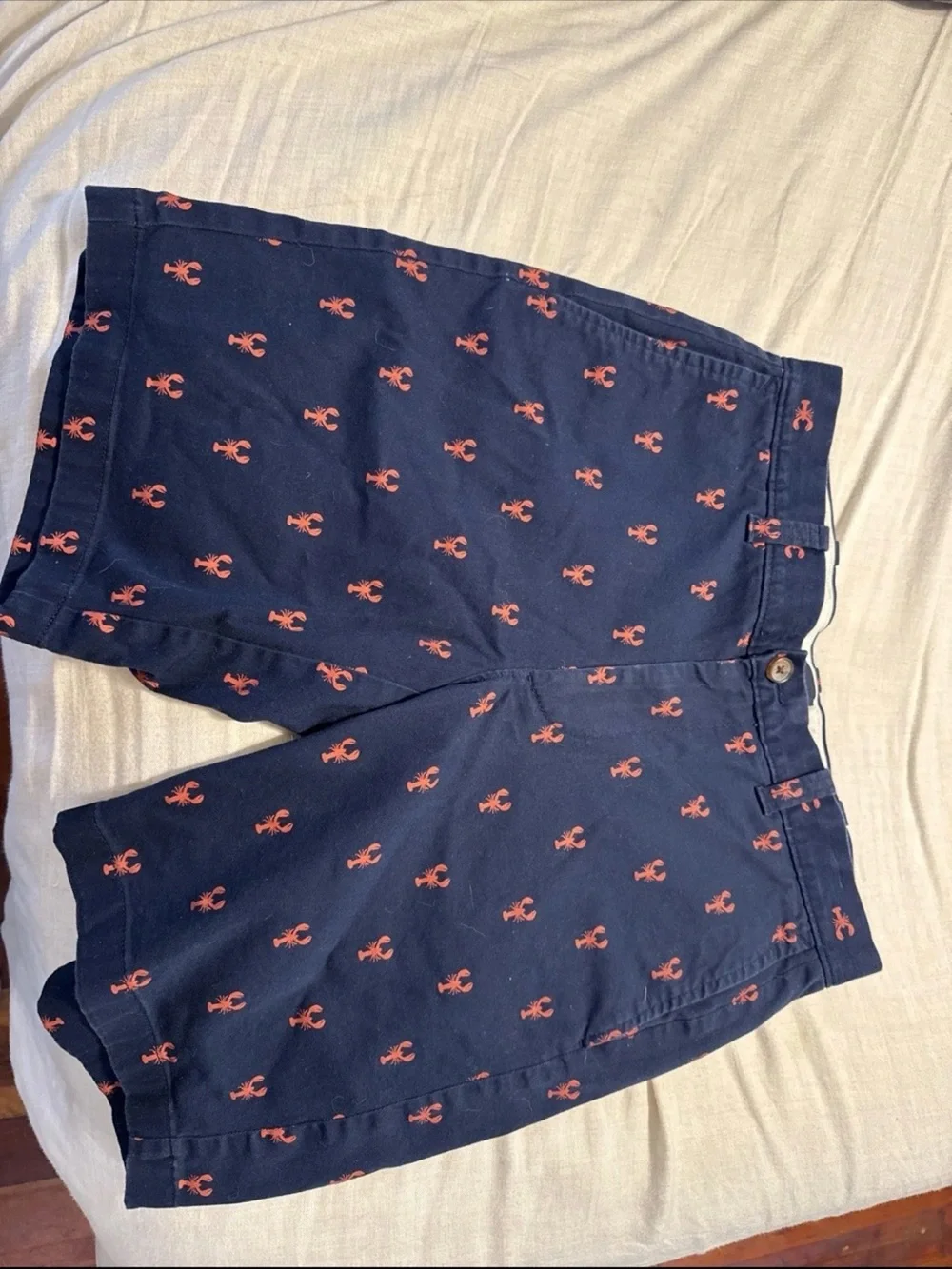 J. Crew Navy Blue Shorts with Coral Lobster Print