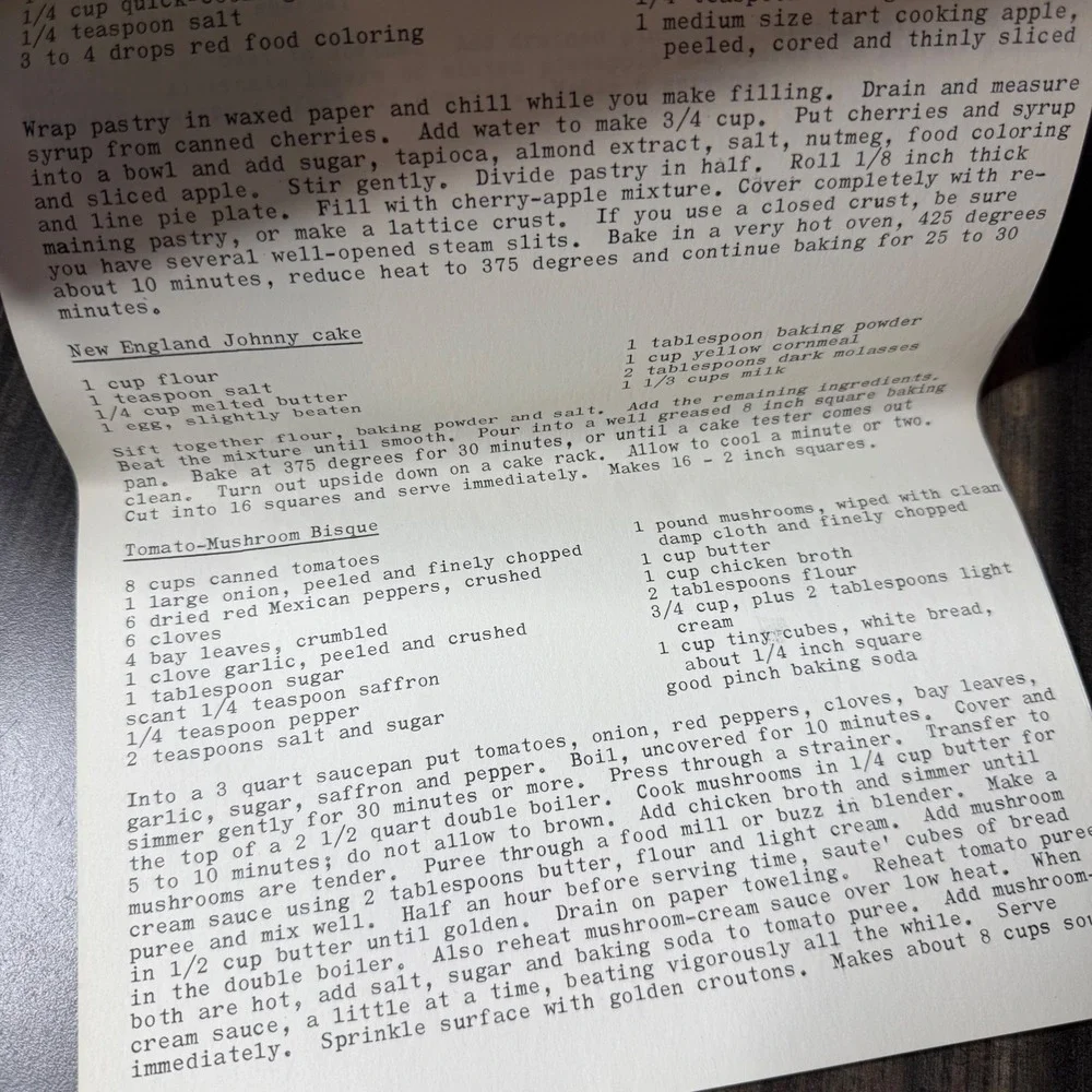 N/A printed recipes