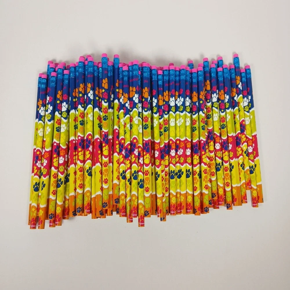 Fun Colorul Paw Print Pencils Set of 109 School Pencils Unsharpened JSSCO