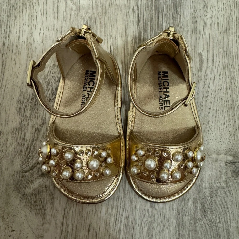 Michael Kors baby pennie size 3 infant gold and pearl sandals