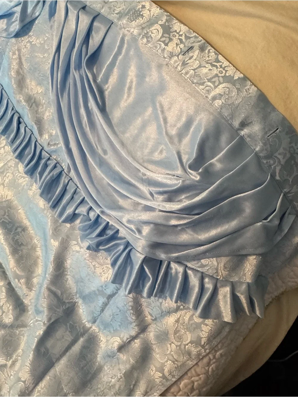 Vintage Victorian style Elegant Blue Damask Shower Curtain with Rosette Trim