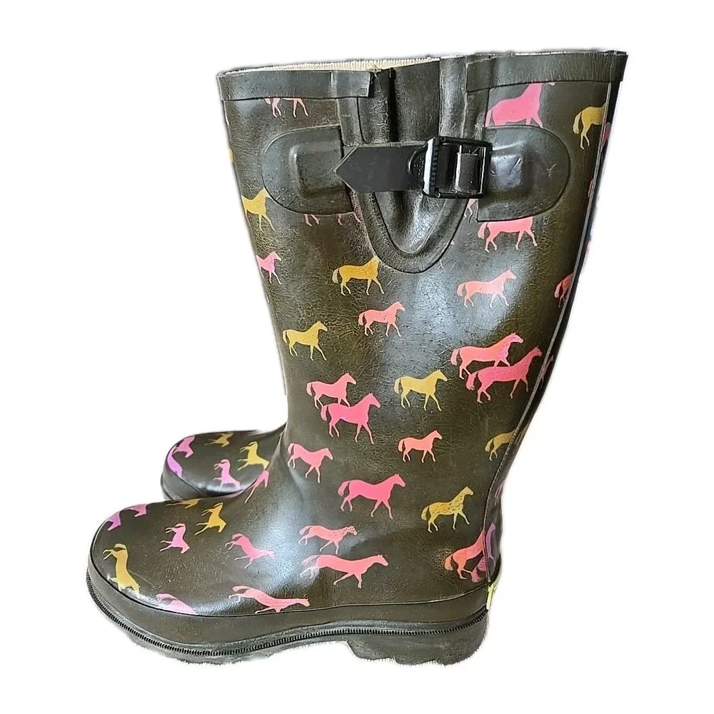 Western Chief Womens‎ Horse Rain Mud Boots sz 6 Brown w/Horse's
