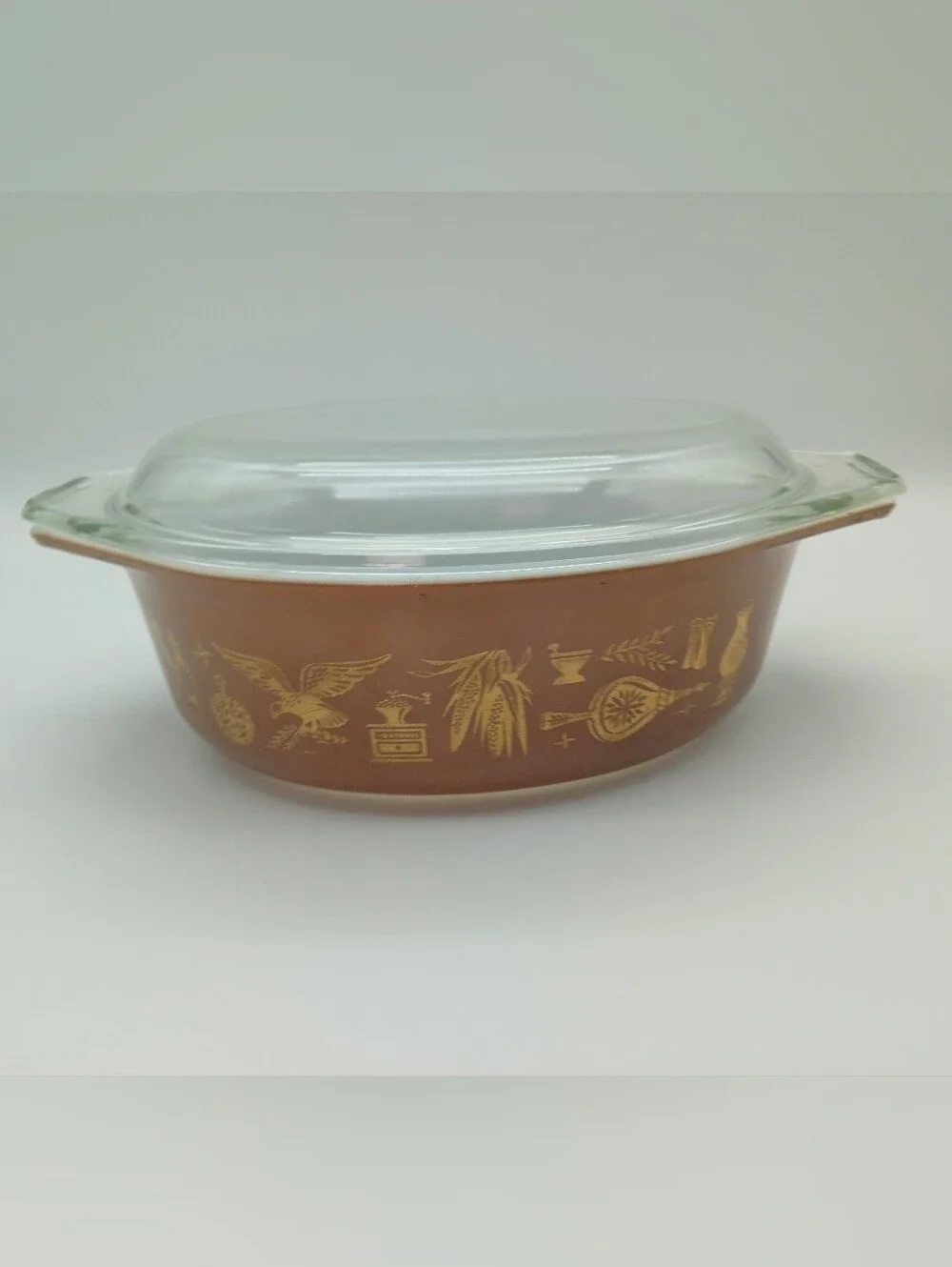 Pyrex Butterfly Gold/Peach & 043 Early American Brown Casserole Dish 1.5Qt