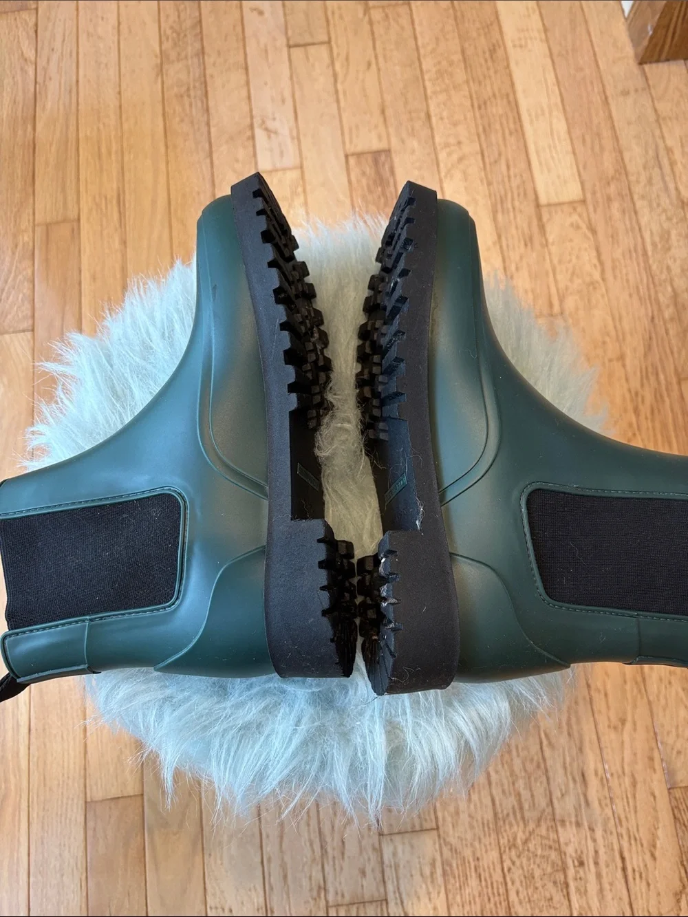 Bernardo Emerald Green Slip-On Chelsea Boots with Black Elastic rain boots