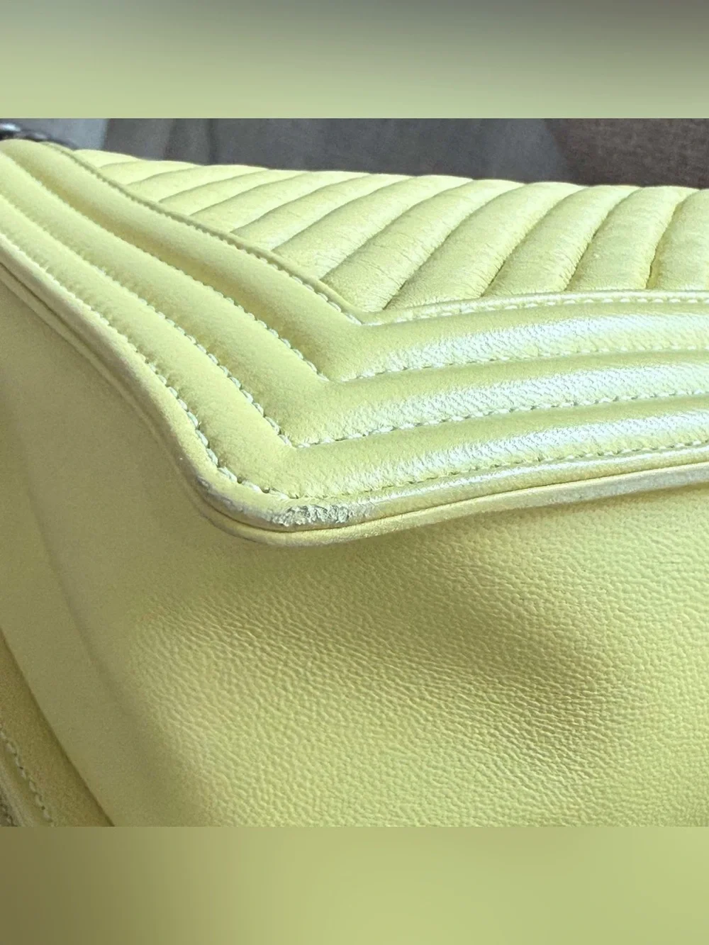 CHANEL Lime Green Chevron Quilted Shoulder Bag with Gunmetal Chain