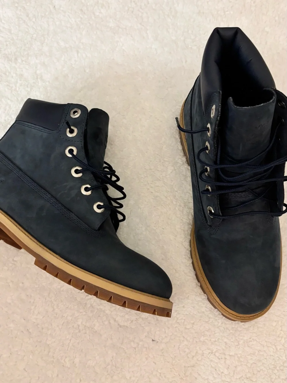 Timberland Navy Nubuck Lace-Up Work Boots with Tan Lug Sole