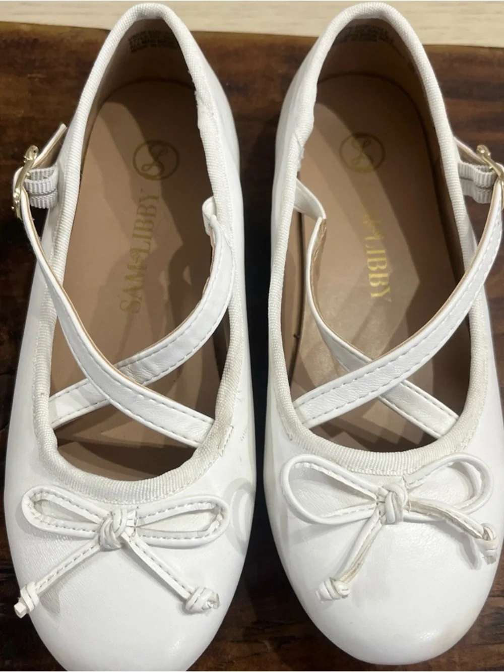 Sam & Libby White Ballet Flats Shoes with Cross Strap size 1