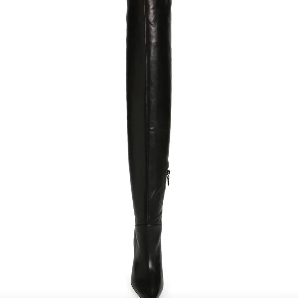 Stuart Weitzman Black Leather Lucite Wedge Over the Knee Boots