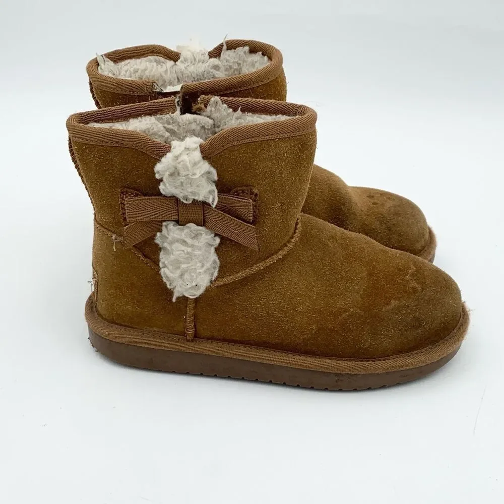 Brown Suede Boots with Bow Accent