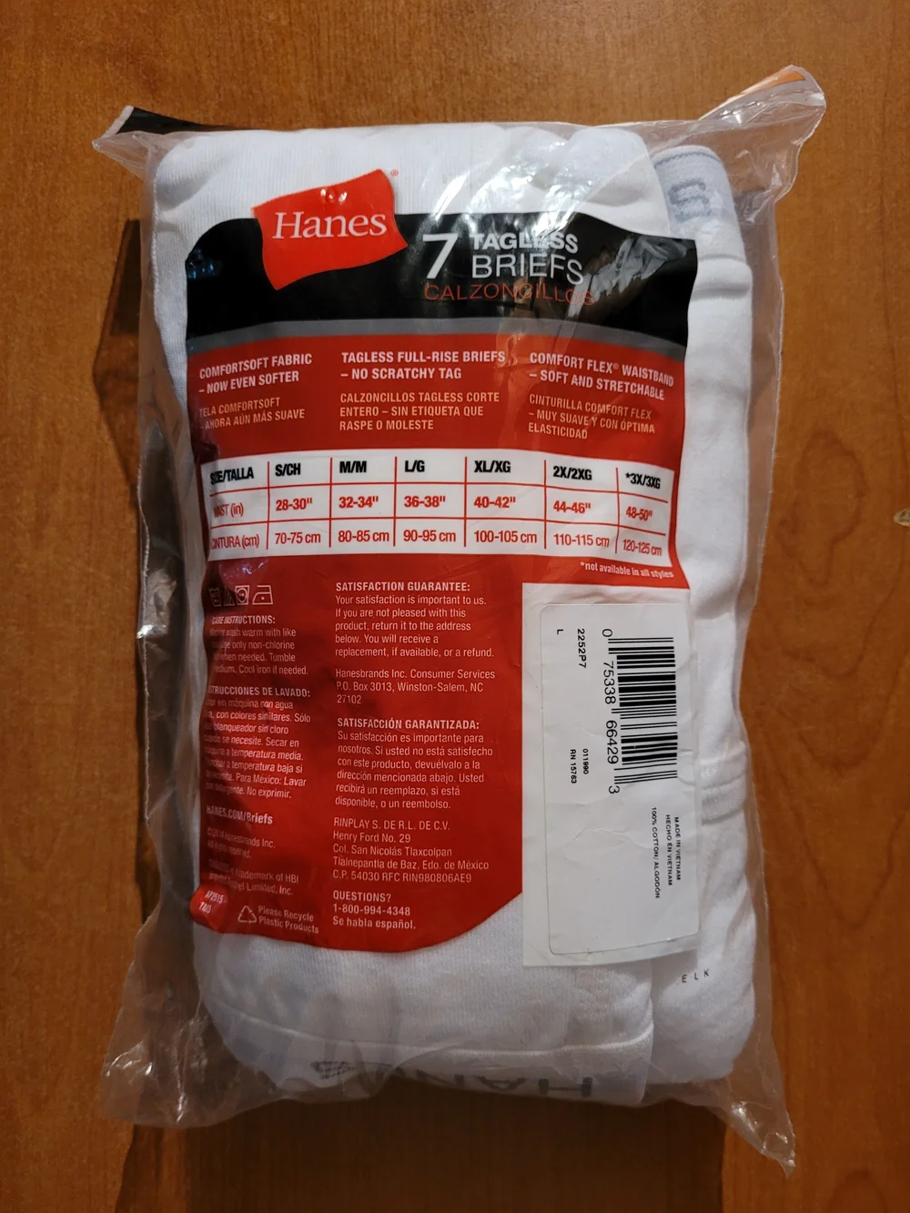 Hanes Men's White Tagless Briefs 7 Pairs Size 36-38 NWT