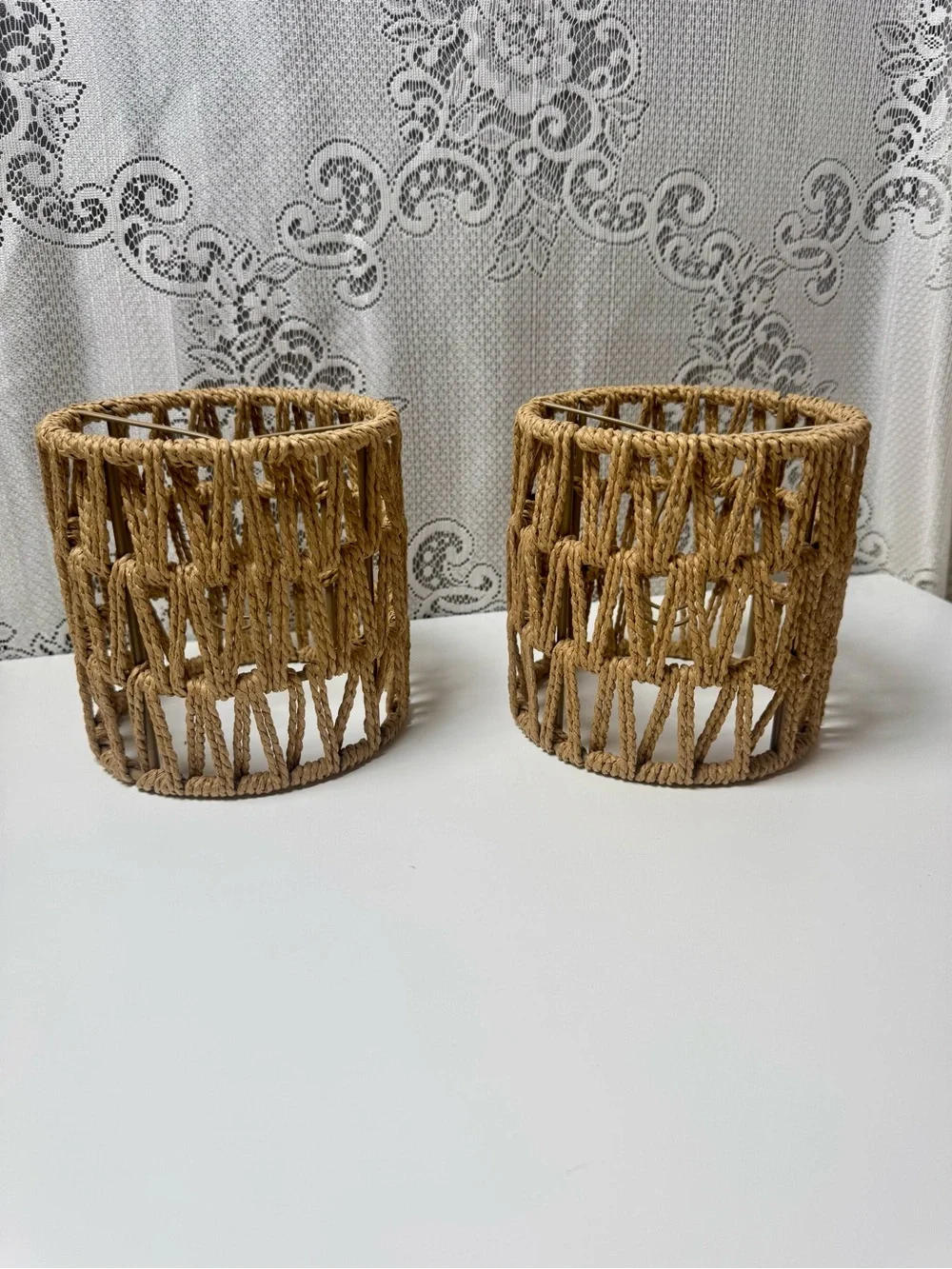 Natural Jute Rope Lamp Shades - Set of 2. Boho style.