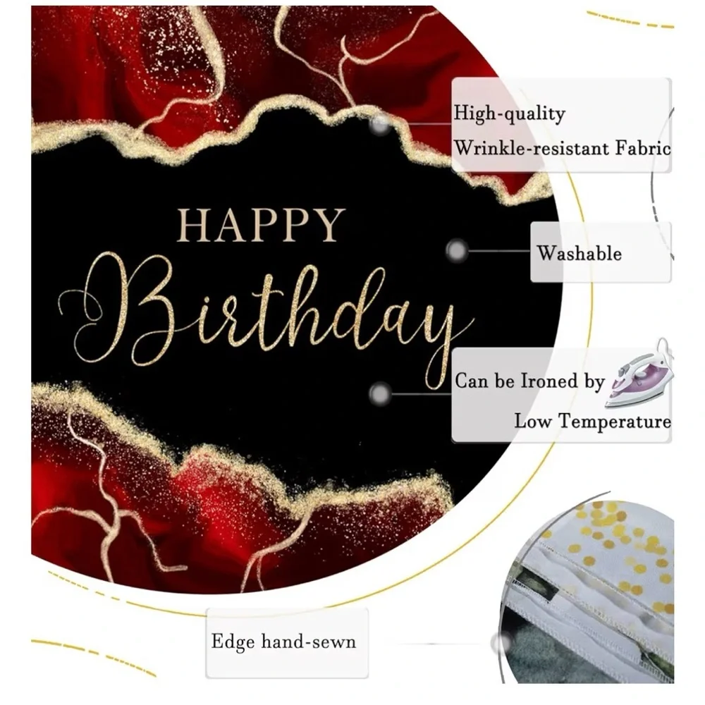 Happy Birthday Marble Black and Red Backdrop premium birthday