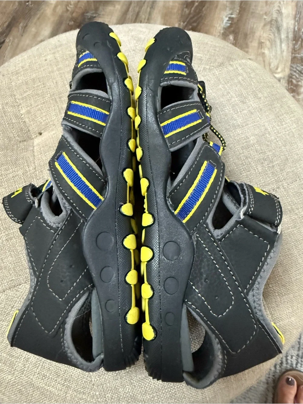 Kamik Black Sport Sandals with Yellow Accents
