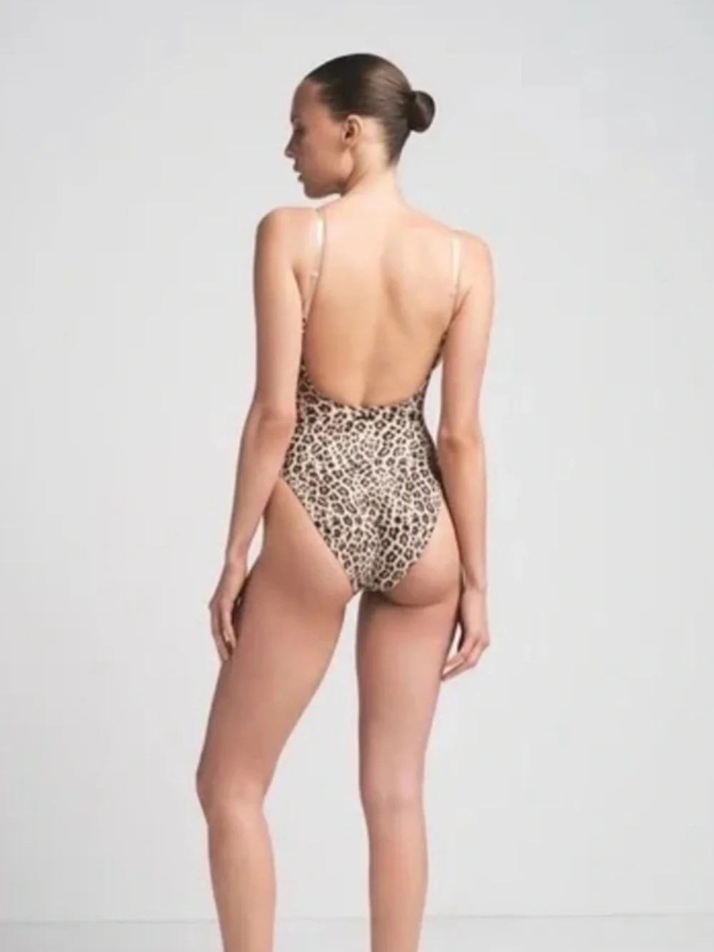 SKIMS Leopard Print One-Piece Swimsuit in Beige and Brown