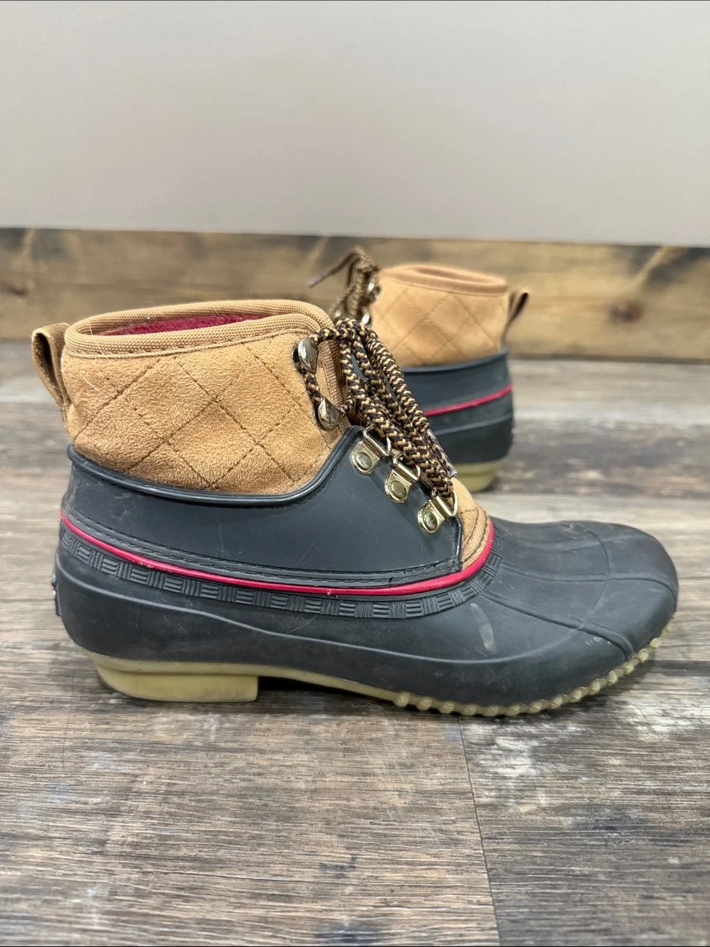 Tommy Hilfiger Brown and Black Winter Rain Duck Boots