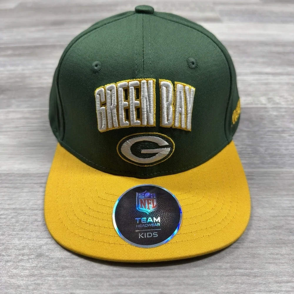 Green Bay Packers Youth Snapback Hat Green/Yellow Logo‎ Block Kids Brand New