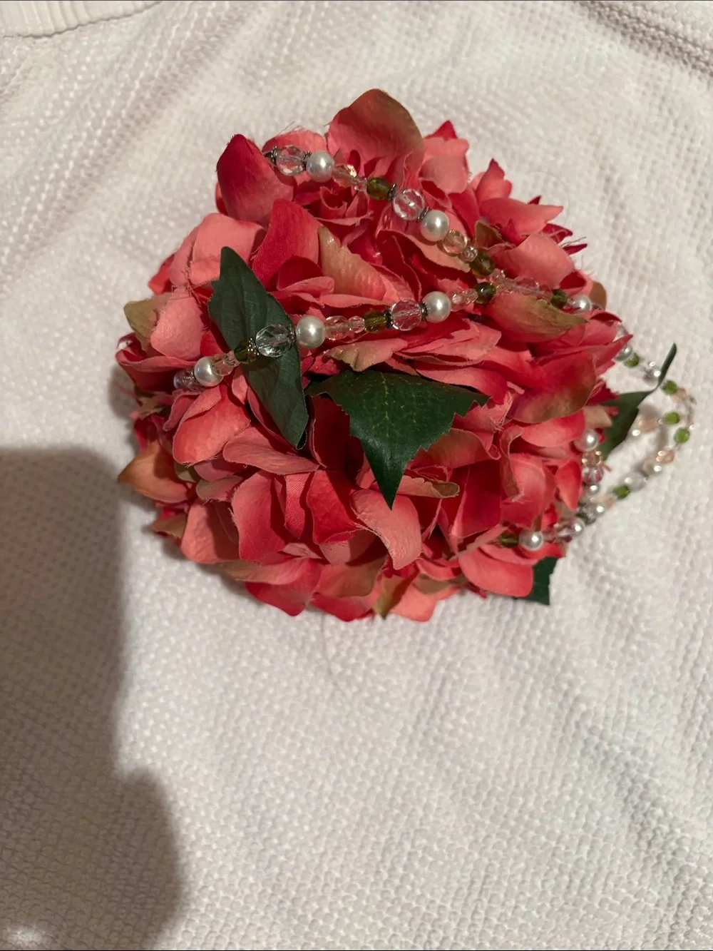 Silk Coral Hydrangea handbag with Pearls - Women Accessories