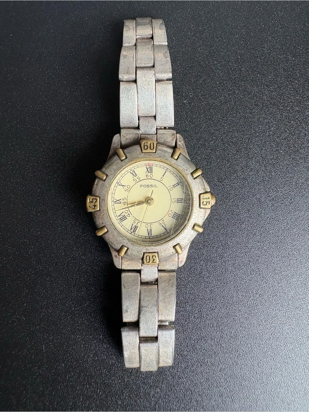 Fossil Two-Tone Silver and Gold Accent Round Dial Watch‎