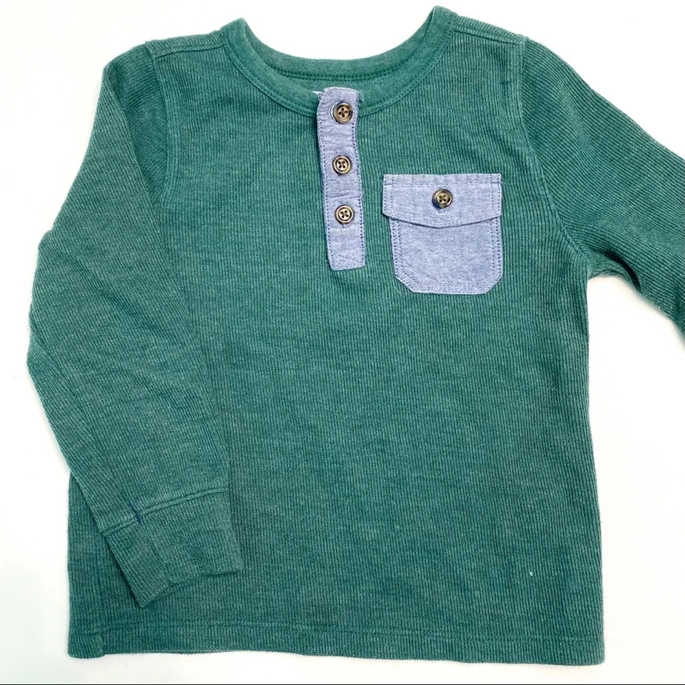 old navy | green ribbed henley long sleeved tee chambray pocket 3t