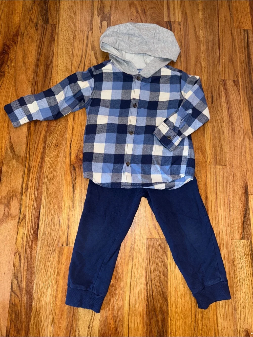 Carter's Blue Plaid Hooded Shirt and Navy Jogger Set
