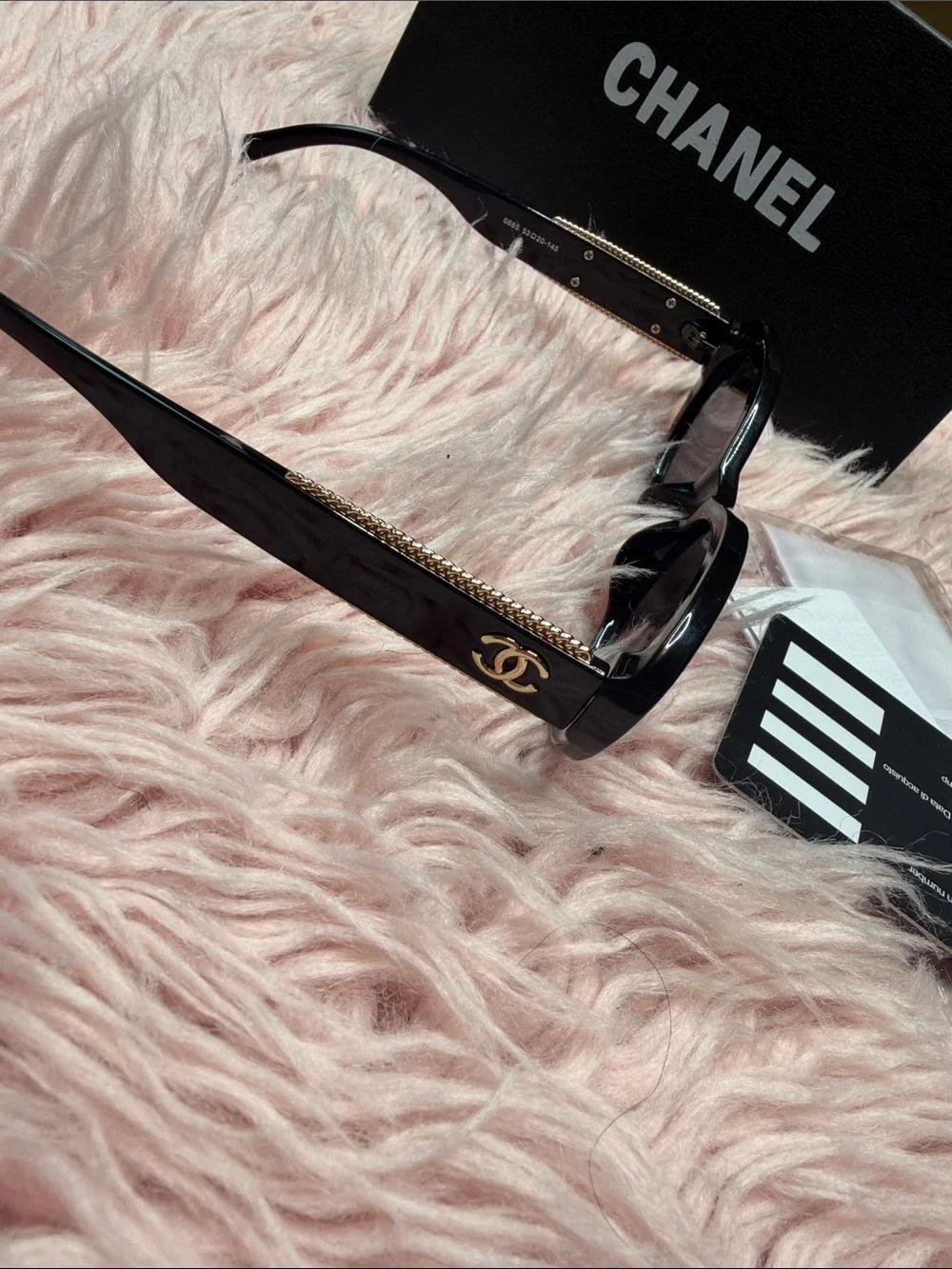 CHANEL Black Sunglasses with Gold CC and Chain Detail