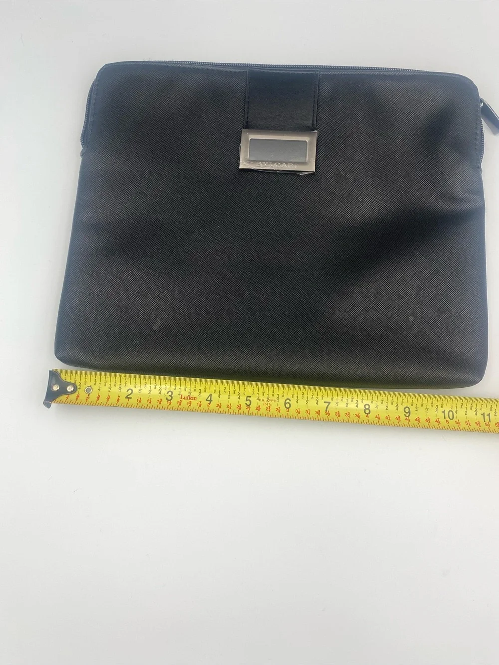 Bulgari Black Textured Cosmetic Pouch with Metal Plate