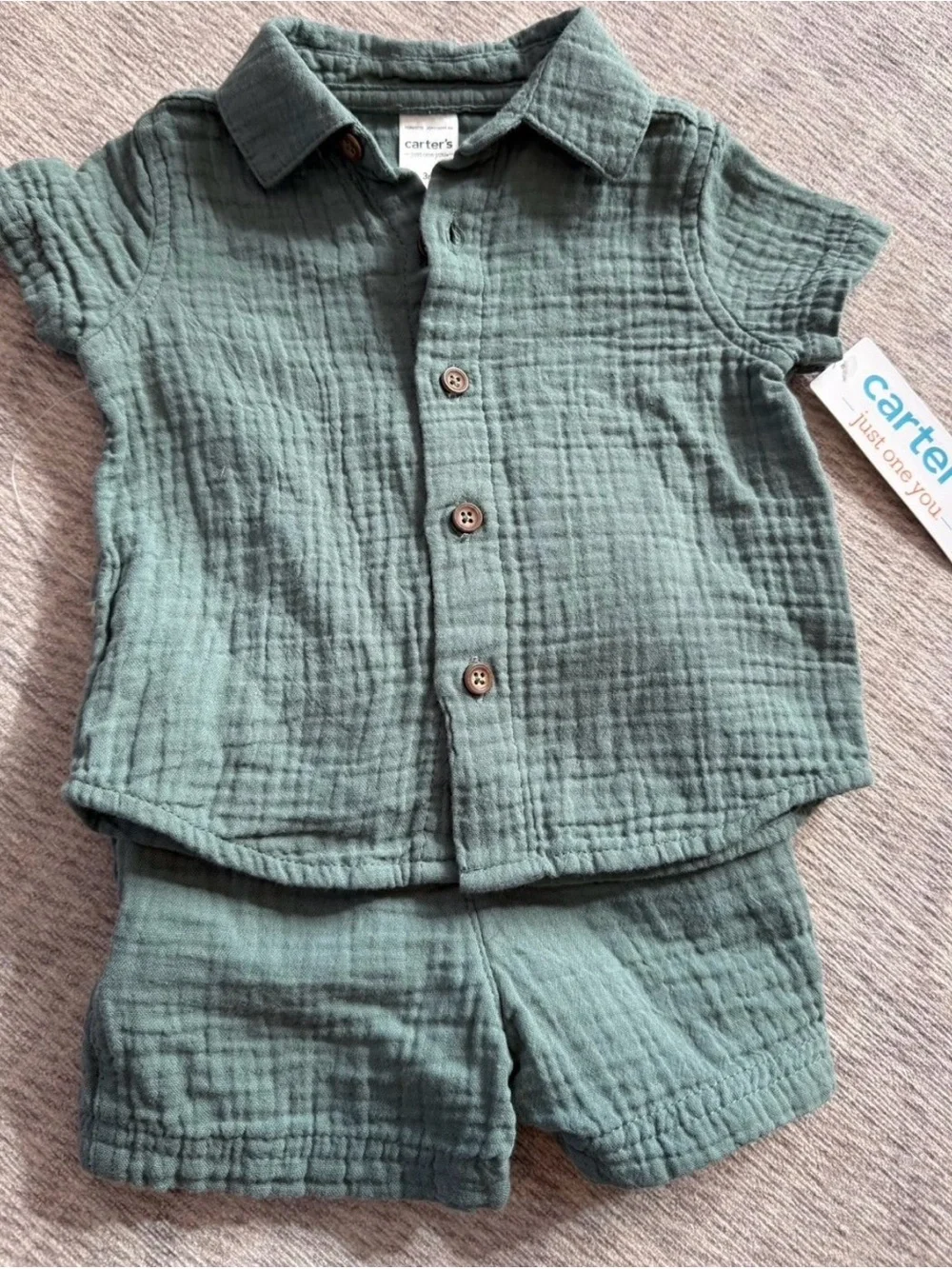 Carter's Green Gauze Two-Piece Shirt and Shorts Set