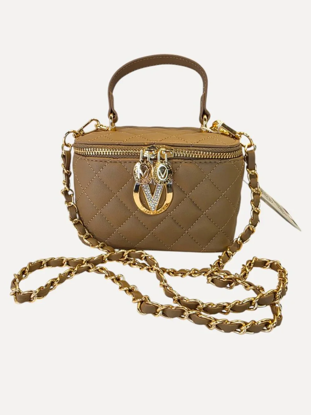 Quilted Taupe Shoulder or Cosmetic Bag by Valentino Orlandi  NWT FREE SHIPPING