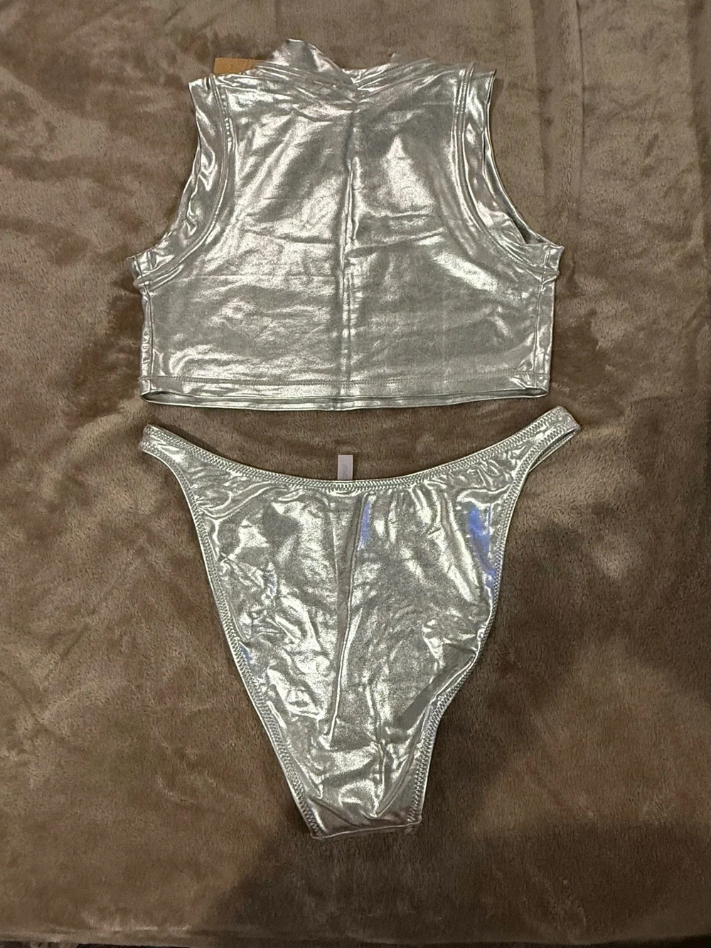 NWT! SKIMS Limited Edition - Metallic Swim - Nickel / Silver Bikini Set