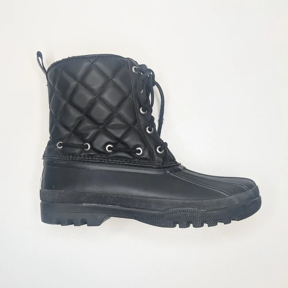 Sperry Black Quilted Duck Boots Winter Snow Lace Up Women's Size 8