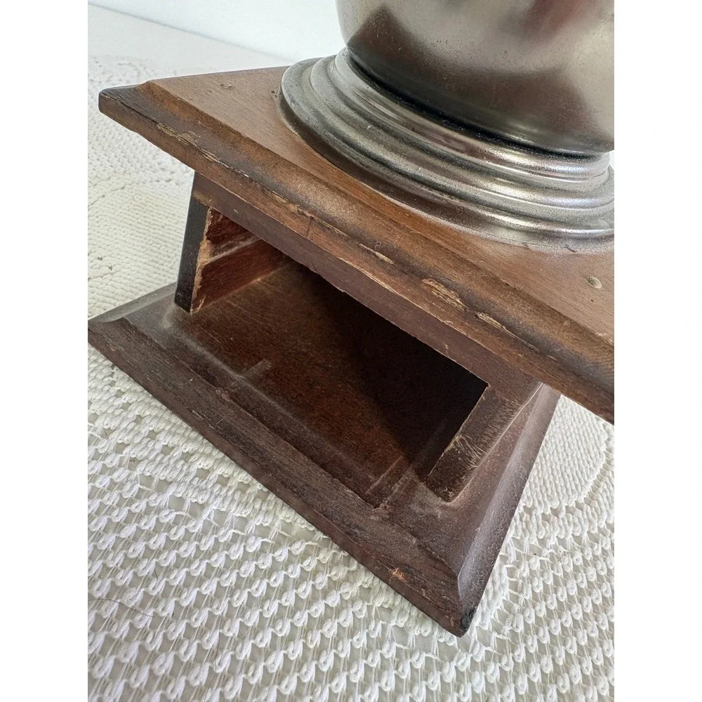Vintage Manual Coffee Grinder Hand Crank Wood Base Metal Hopper Rustic Decor