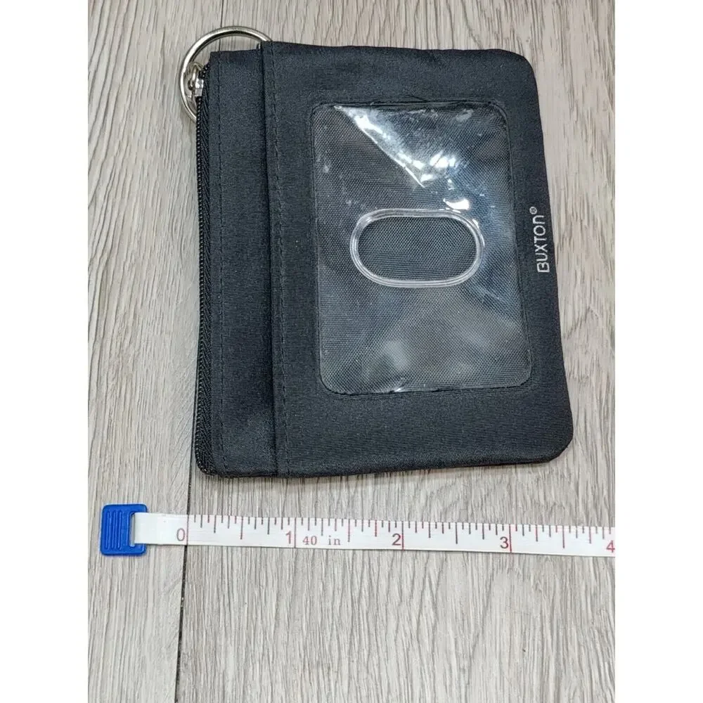 Buxton Wallet ID‎ Card Leather Black compact minimalist Zip Pouch