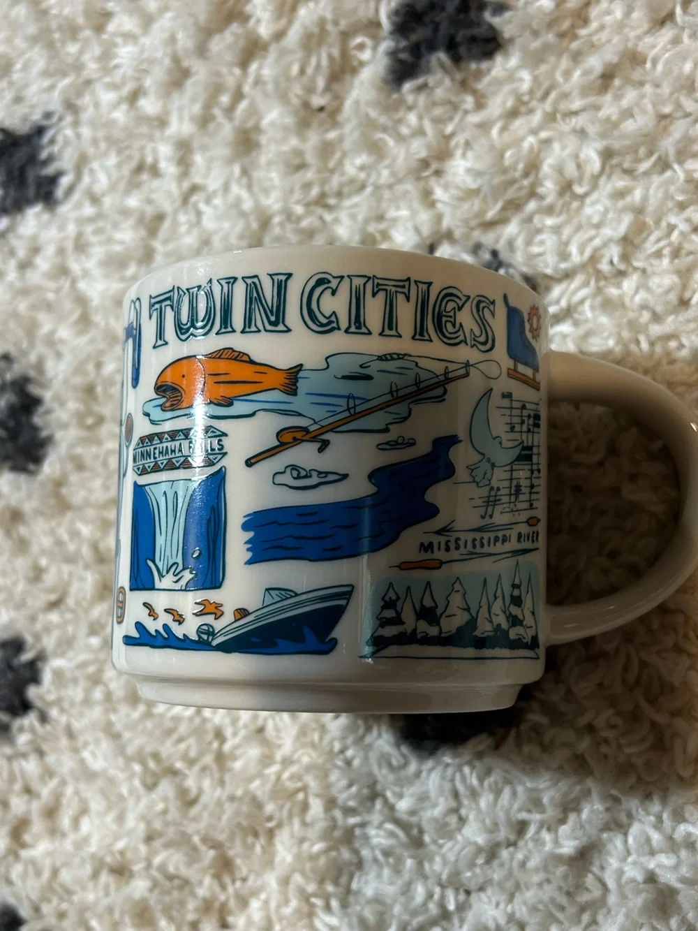 Starbucks Twin Cities Ceramic Mug in White, Blue, Orange
