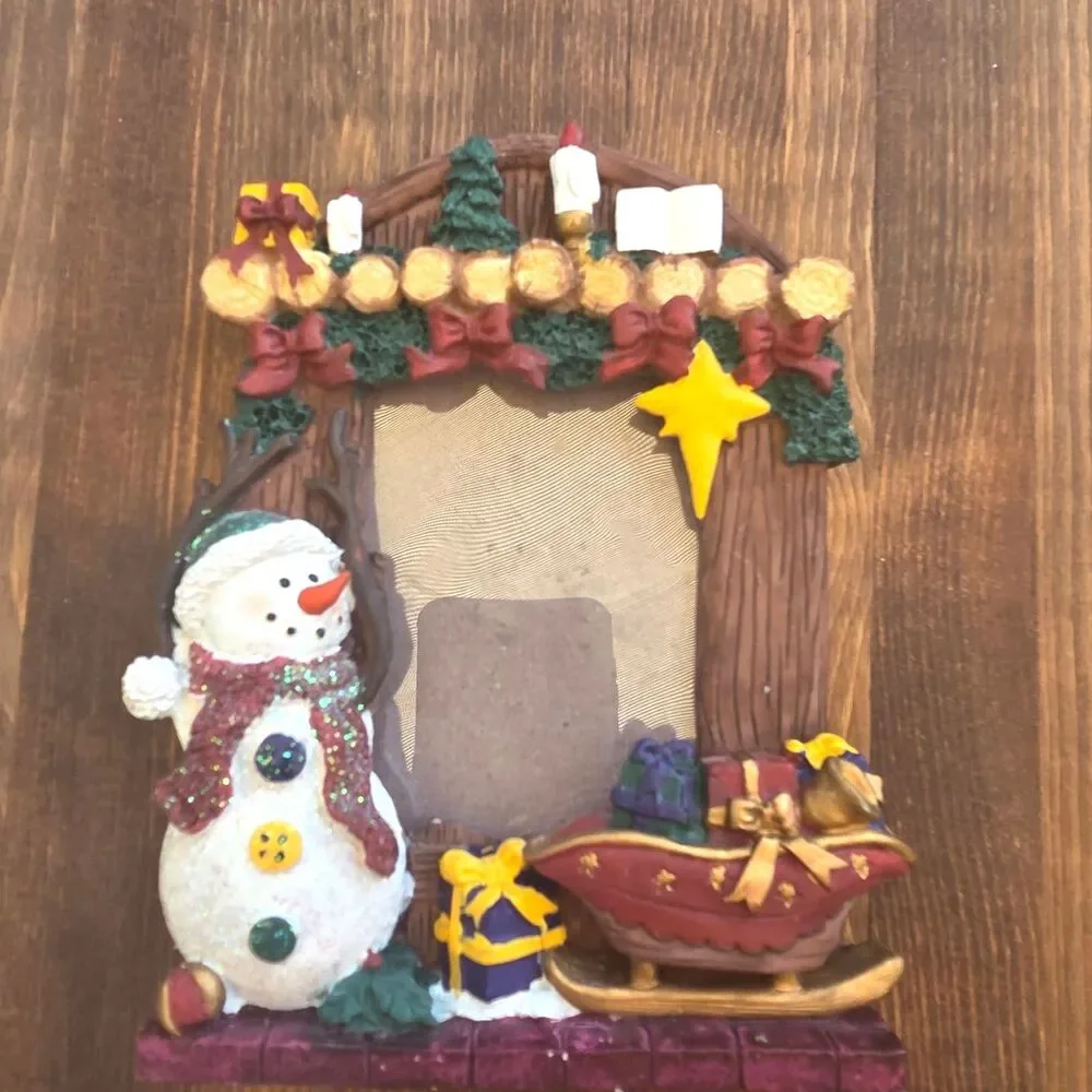 Vintage Christmas Snowman Picture Frame 3x5 Holiday Photo Frame Decor