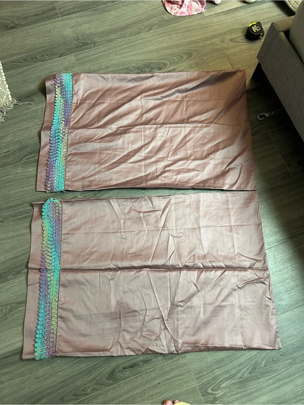 Ralph Lauren Rose Brown Pillow Shams with Multicolor Crochet Trim