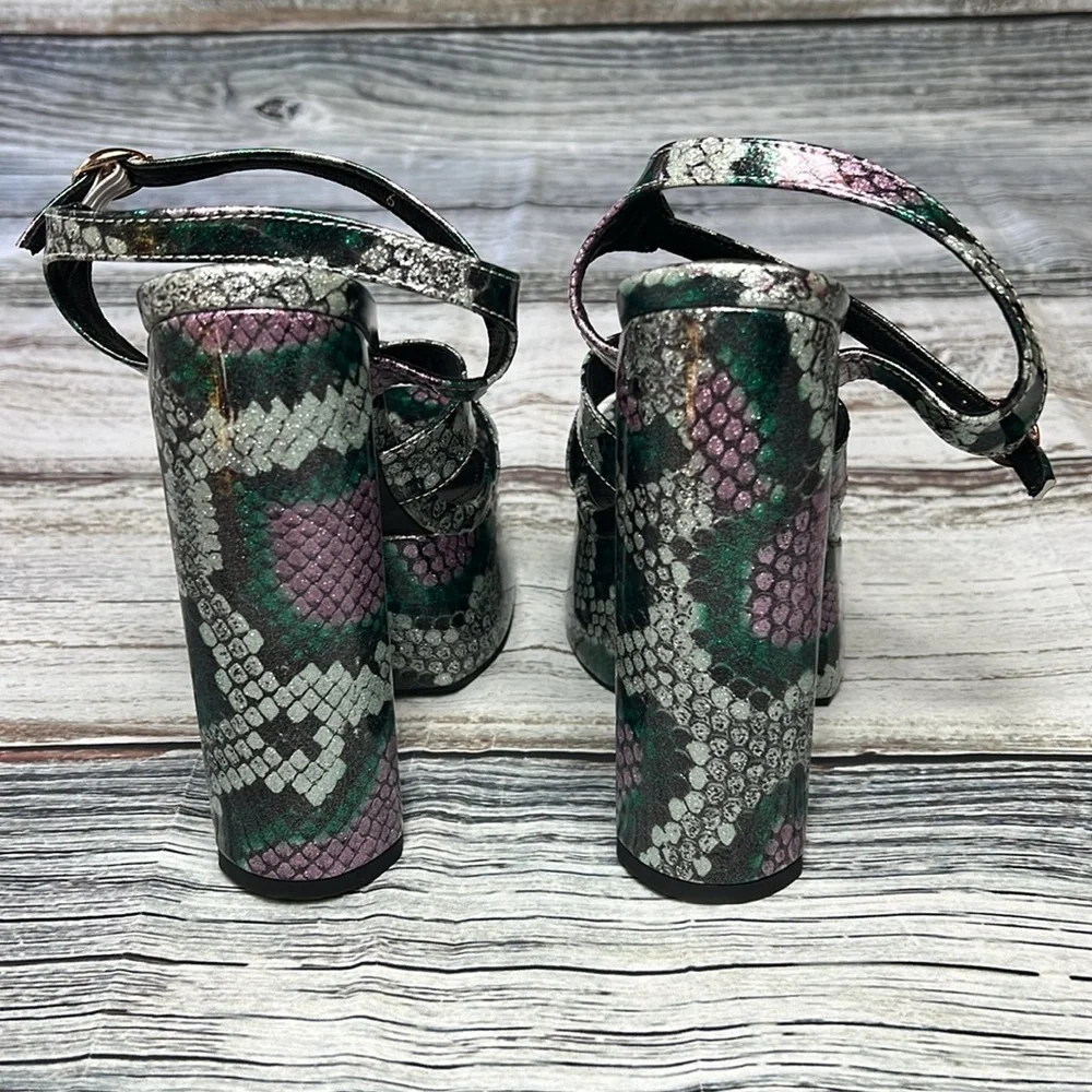 OMINE Women’s Platform 6.5” Heels – Purple/Silver/Green/Black – Size 6