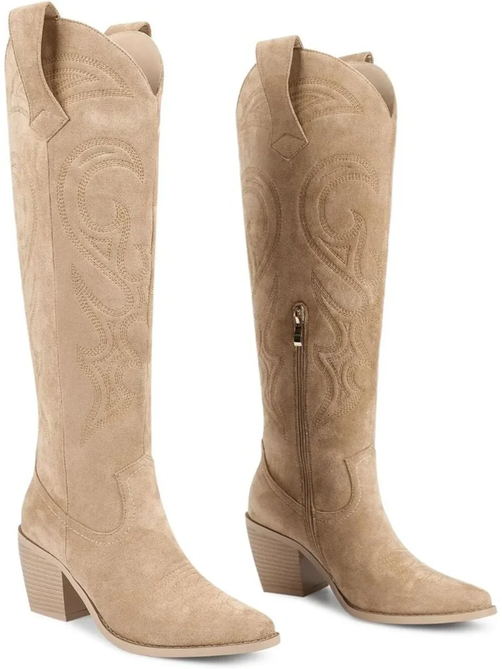 Women's apricot Western Knee High Cowgirl Boots Zipper Convenience Casual Wear