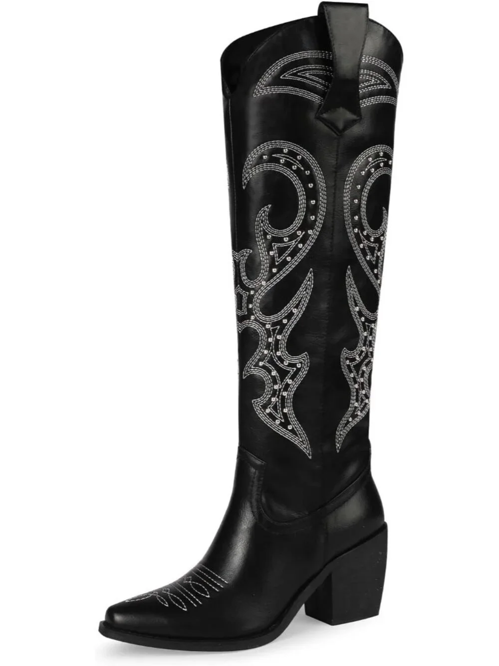 Women's black Western Knee High Cowgirl Boots Zipper Convenience Casual Wear