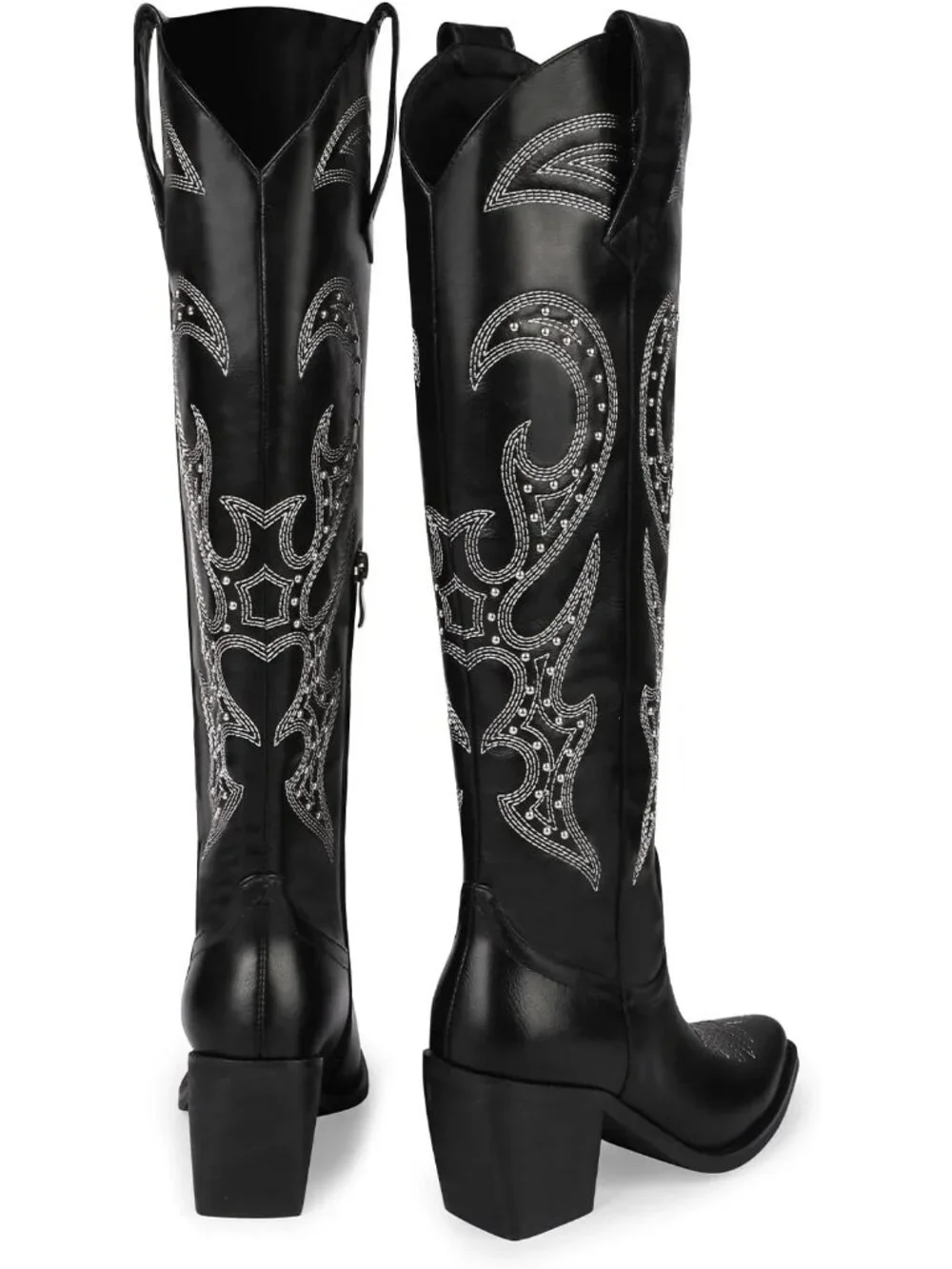 Women's black Western Knee High Cowgirl Boots Zipper Convenience Casual Wear