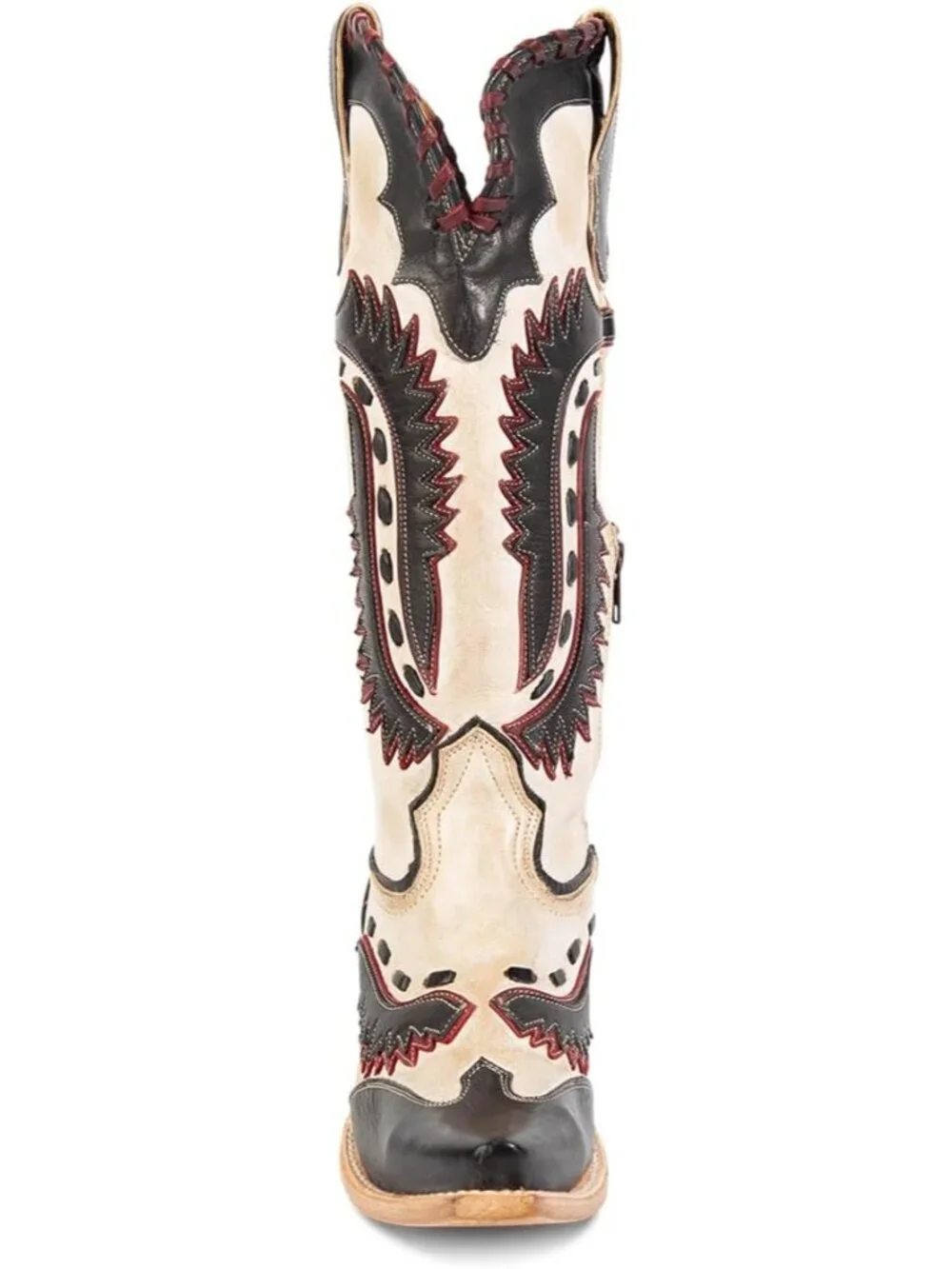 Women's Black Multi Swallow Chunky Low Heels Western Cowboy Knee High Boots