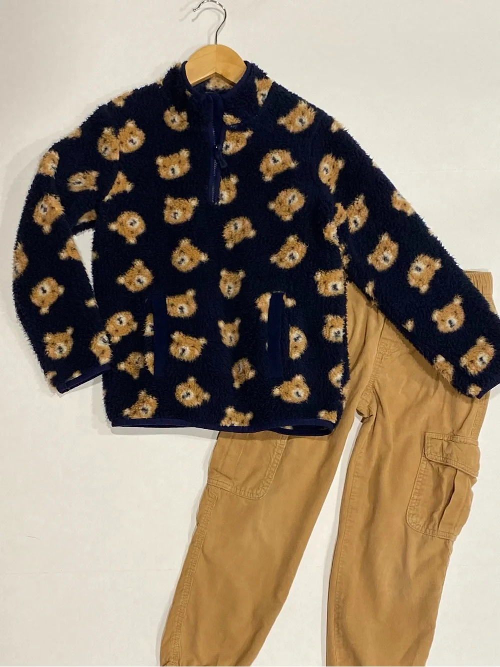 Gymboree Boys ‘Little Essentials’ Navy Bear Sherpa Half-zip Pullover Size 7