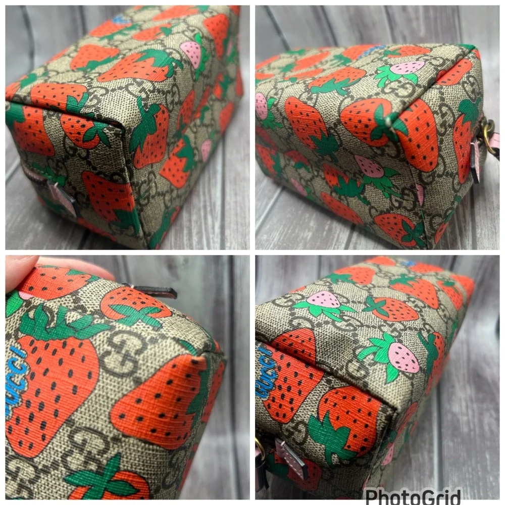 🍓GUCCI Strawberry GG Supreme Large Cosmetic Bag Pouch Limited Edition RARE