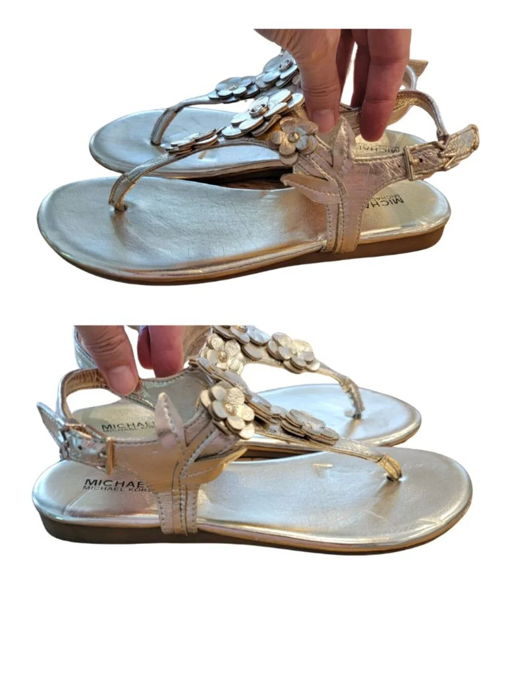Michael Kors Tilly Aster in Soft Gold Floral Post Toe/Thong Sandals Girls/Youth