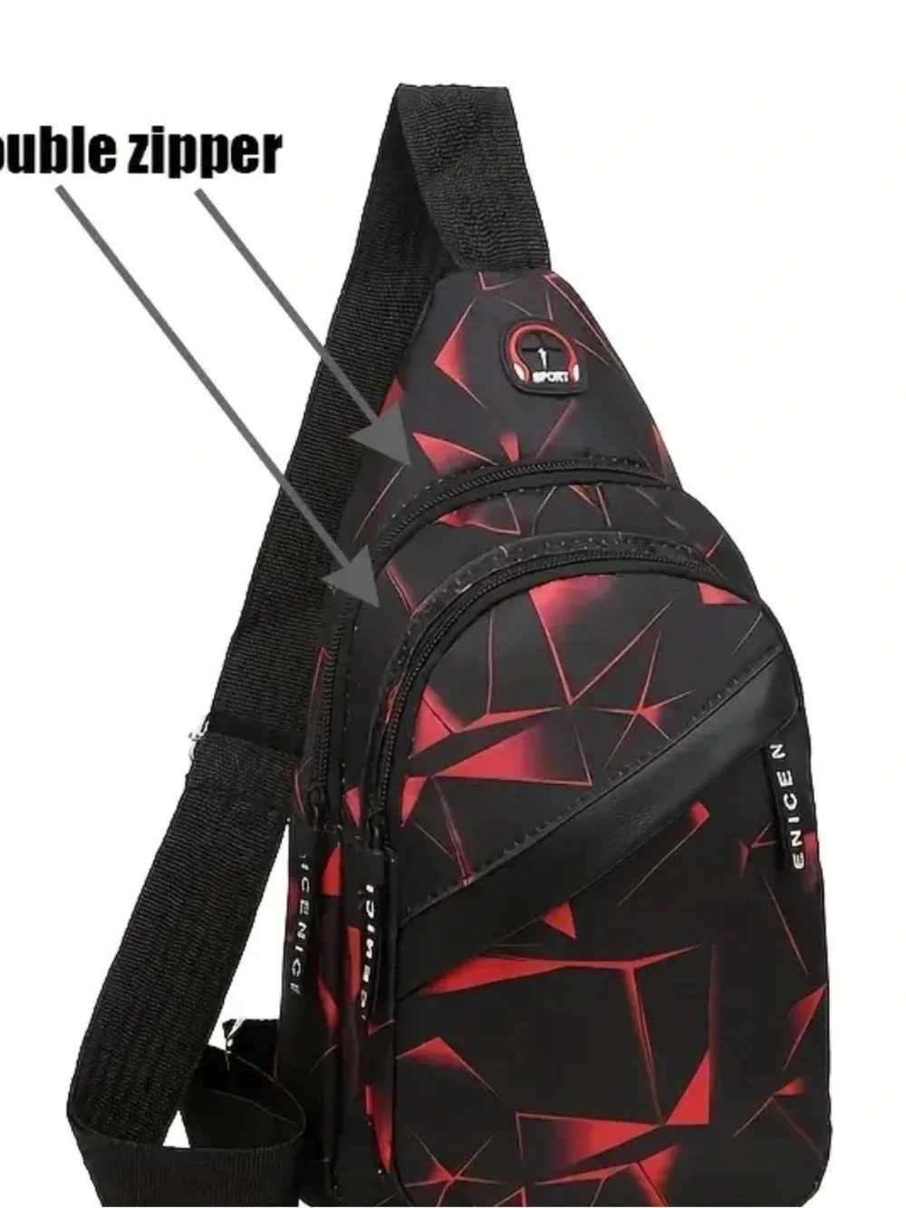 Black & Red Geometric Sling Bag for Men