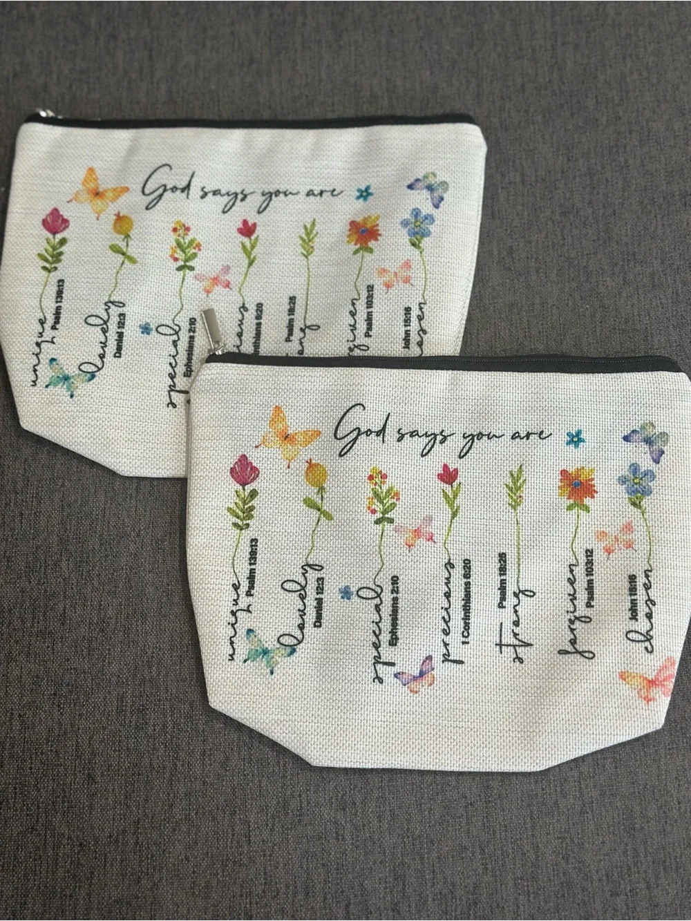 Set Of 2 Floral 'God Says You Are' Makeup Bag Zip Pouch, Christian Gifts