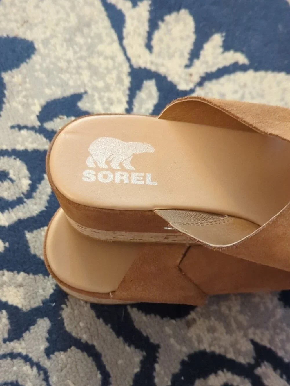 Sorel Ella Camel Tan Suede Crossover Platform Slide Size 11